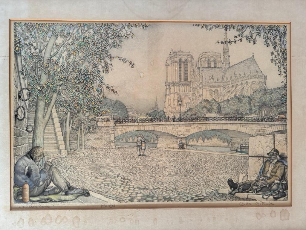 Litho 'Seine kade' Parijs van Jan Strube, Antiek en Kunst, Kunst | Litho's en Zeefdrukken, Ophalen