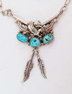 Navajo collier Richard Begay turkoois 925 zilver adelaar VS, Verzenden, Zo goed als nieuw, Met edelsteen, Zilver