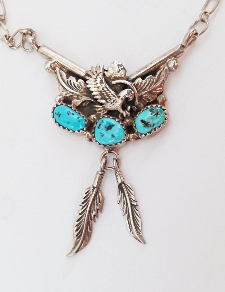 Navajo collier Richard Begay turkoois 925 zilver adelaar VS, Sieraden, Tassen en Uiterlijk, Kettingen, Zo goed als nieuw, Zilver