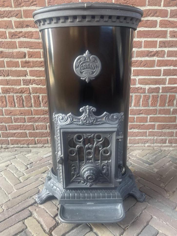 Mooie grote ovale Godin houtkachel kolen 10KW verwarmd 380m3, Huis en Inrichting, Kachels, Zo goed als nieuw, Vrijstaand, Allesbrander