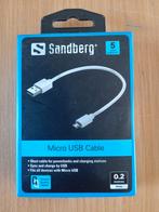 Sandberg micro USB kabel 20 cm wit NIEUW, Computers en Software, Ophalen of Verzenden, Nieuw