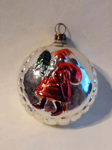 oude kerstbal rond met afbeelding kerstman H 6 cm beschikbaar voor biedingen