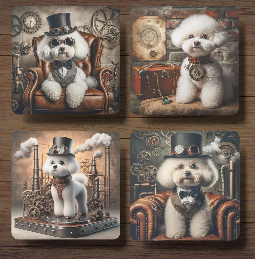Bichon Steampunk onderzetters met houder, Ophalen of Verzenden, Nieuw, Glas of Kopje