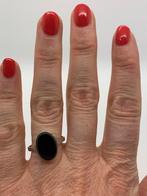 T291 Prachtige zilveren onyx ring maat 19,25, Sieraden, Tassen en Uiterlijk, Antieke sieraden, Ophalen of Verzenden, Zilver, Ring