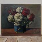 Antiek Dahlias stilleven olieverf schilderij, Antiek en Kunst, Kunst | Schilderijen | Klassiek, Ophalen of Verzenden