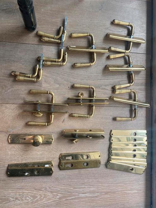 Jaren 20 - jaren 30 stijl messing deur krukken en schilden, Doe-het-zelf en Verbouw, Hang- en Sluitwerk, Gebruikt, Klink of Kruk