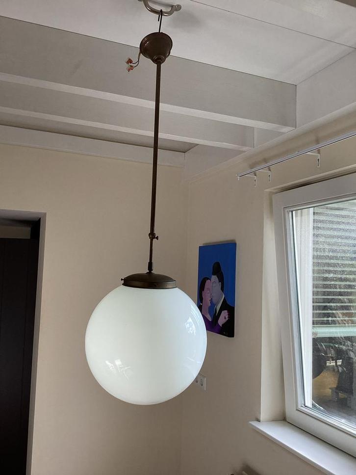 Vintage Bollamp, Huis en Inrichting, Lampen | Hanglampen, Gebruikt, 75 cm of meer, Glas, Ophalen of Verzenden