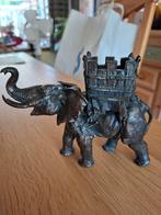 Bronzen olifant met kasteel, Antiek en Kunst, Kunst | Beelden en Houtsnijwerken, Ophalen of Verzenden