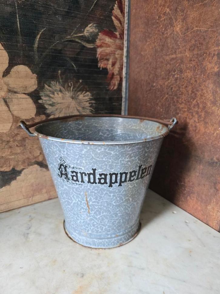 Grijs gewolkte emaille aardappelen emmer, Antiek en Kunst, Antiek | Emaille, Ophalen of Verzenden