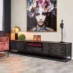 Tv meubel 210 cm mangohout visgraat zwart, Ophalen, Gebruikt, 25 tot 50 cm, Minder dan 100 cm