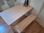 Leuke kleine eettafel met 2 stoelen en bijpassend bankje., Ophalen, Zo goed als nieuw, Rechthoekig, 50 tot 100 cm