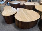 Salon tafel set mari travertin mango hout organische japandi, Ophalen, 50 tot 100 cm, Nieuw, 50 tot 100 cm