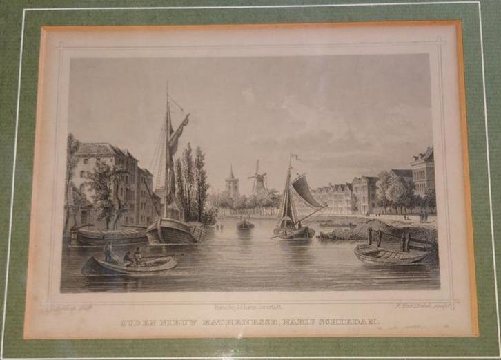 Gravure Mathenesse nabij Schiedam - 1853, Antiek en Kunst, Kunst | Etsen en Gravures, Ophalen of Verzenden