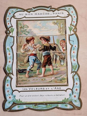 66) ORIGINELE CHROMOLITHO AU BON MARCHE LES VOLEURS ET L'ANE beschikbaar voor biedingen