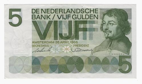 5 Gulden 1966. Vondel. ZF+, Postzegels en Munten, Bankbiljetten | Nederland, Los biljet, 5 gulden, Ophalen of Verzenden