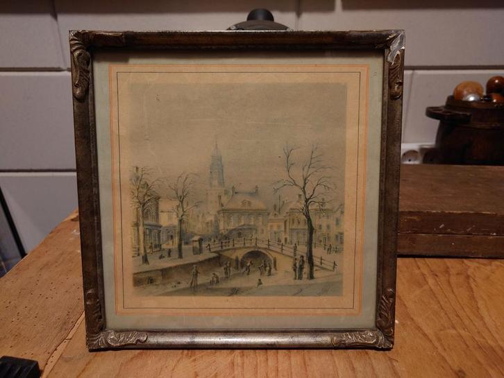 Ingelijste Prent Stadsgezicht, Antiek en Kunst, Kunst | Tekeningen en Foto's, Ophalen of Verzenden