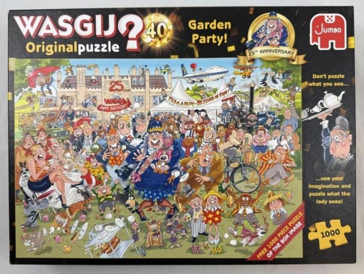 Wasgij Original puzzel 2x 1000 stukjes 40 Garden Party, Hobby en Vrije tijd, Denksport en Puzzels, Zo goed als nieuw, 500 t/m 1500 stukjes
