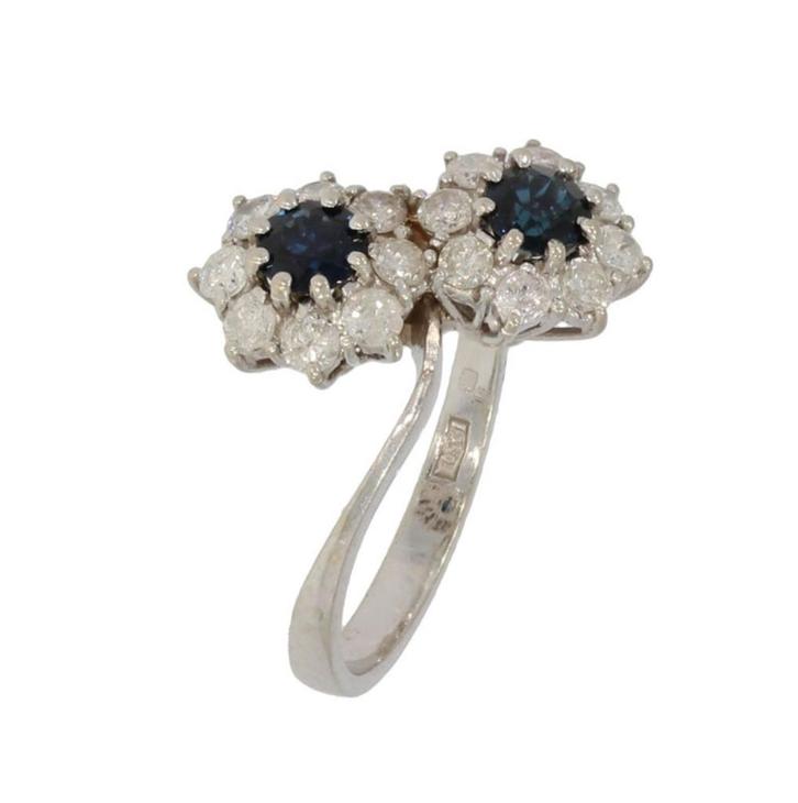 Saffieren diamanten 18k gouden luxe dames bloem ring design, Sieraden, Tassen en Uiterlijk, Ringen, Zo goed als nieuw, Dame, 17 tot 18