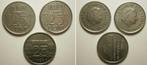 3x 25 cent 1976, 1980, 1989, Koningin Juliana, Losse munt, 25 cent, Verzenden