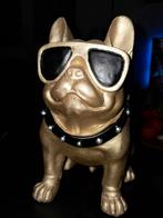 Gouden Bulldog Beeld met Zonnebril. 20 hoog, Ophalen of Verzenden, Zo goed als nieuw, Kunststof, Dierenbeeld