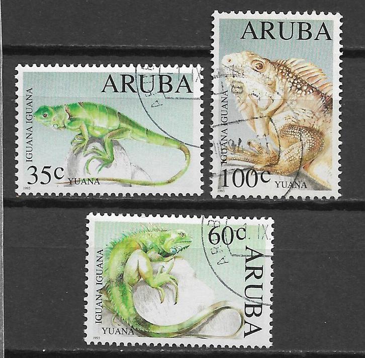 Aruba 1993 Bedreigde dieren Iguana Iguana groene leguaan, Postzegels en Munten, Postzegels | Nederlandse Antillen en Aruba, Gestempeld
