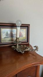 Koperen tafellamp met draak en engel afbeelding, Antiek en Kunst, Ophalen of Verzenden