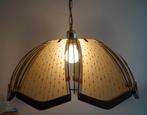 vintage hollywood regency hanglamp glas beige metaal groot., Ophalen, Gebruikt, 75 cm of meer, Glas