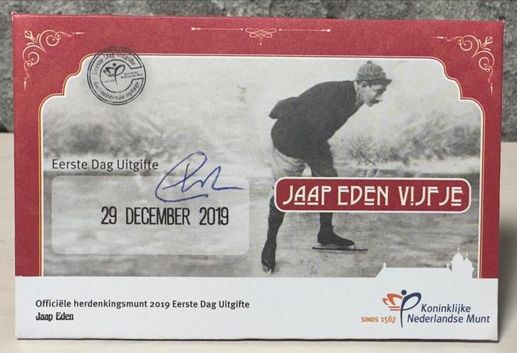 Jaap Eden Vijfje Coincard Eerste Dag Uitgifte, Postzegels en Munten, Munten | Nederland, Losse munt, 5 gulden, Koning Willem III