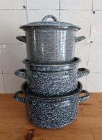 Pannenset/pannen, emaille, grijs gewolkt, Ophalen
