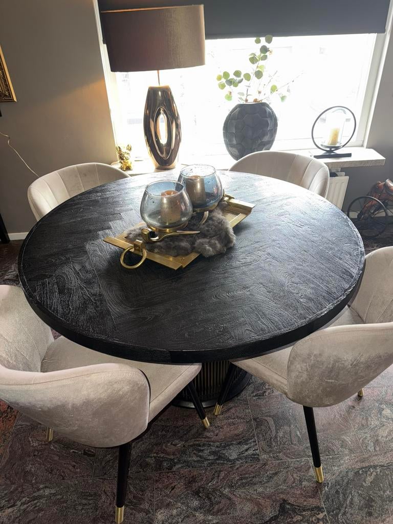 Ronde eettafel Secret Gold - visgraat, Huis en Inrichting, Tafels | Eettafels, Ophalen, Zo goed als nieuw, Rond, 100 tot 150 cm