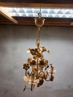 Vintage Franse Tole Kroonluchter – 3-arm – Druiven & Bladere, Antiek en Kunst, Antiek | Lampen, Ophalen of Verzenden