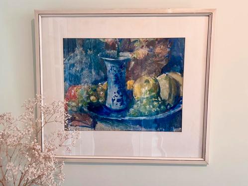 Kees Verwey - Stilleven met delftsblauwe vaas en fruit, Antiek en Kunst, Kunst | Schilderijen | Abstract, Ophalen of Verzenden