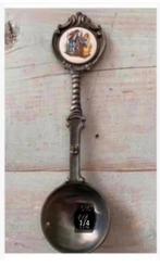 Brocante Tinnen lepel, porselein afbeelding, 18 cm, Antiek en Kunst, Antiek | Tin, Ophalen of Verzenden