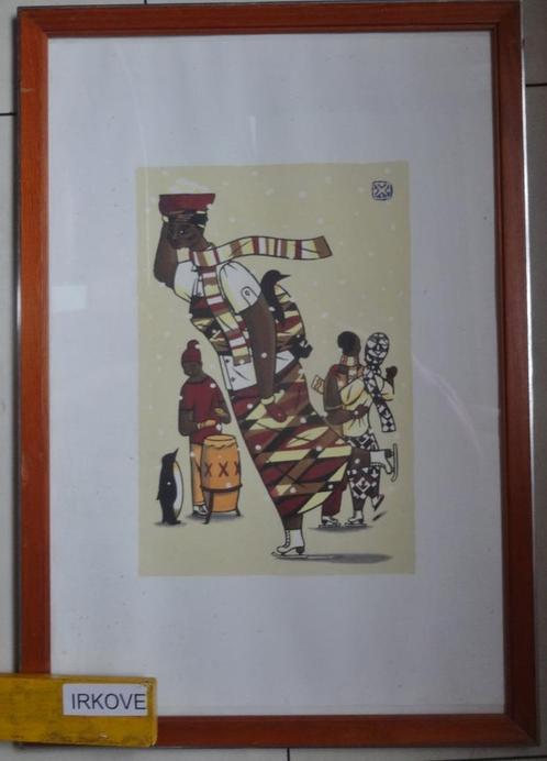 ZEEFDRUK AFRIKAANSE DAMES OP HET IJS! * Pinguins ! *, Antiek en Kunst, Kunst | Litho's en Zeefdrukken, Verzenden