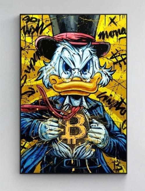 Disney Dagobert Duck Bitcoin Canvas 50x70cm (excl. lijst), Huis en Inrichting, Woonaccessoires | Schilderijen, Tekeningen en Foto's