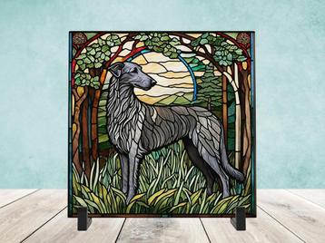 Deerhound Glas in lood tegel incl houder beschikbaar voor biedingen