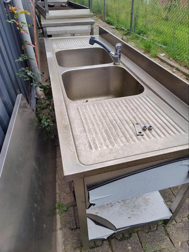 Industriële Spoelbak RVS met Werkblad, Zakelijke goederen, Horeca | Keukenapparatuur, RVS Meubilair, Gebruikt, Ophalen