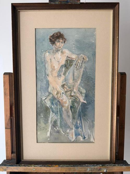 Uniek werk  Harry Maas, mannelijk naakt, aquarel 42 x 66 cm, Antiek en Kunst, Kunst | Schilderijen | Klassiek, Ophalen