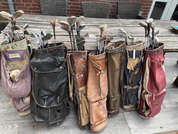 Golf. Prachtige partij van 7 stokoude golftassen met clubs, Sport en Fitness, Golf, Gebruikt, Club, Overige merken, Ophalen