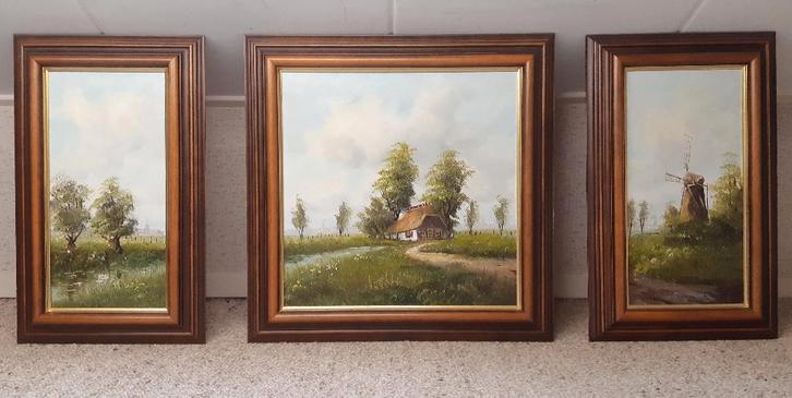 ️️️Werkelijk prachtig DRIELUIK - 3 delig SCHILDERIJ, Antiek en Kunst, Kunst | Schilderijen | Klassiek, Ophalen