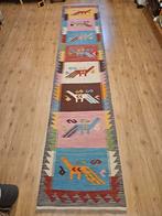 Handgeweven oosterse wollen kelim loper 392x80