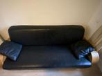 zwarte leren bank van 2 meter lan, black leather couch, 150 tot 200 cm, Rechte bank, Gebruikt, Leer