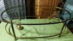 Grote Messing Salontafel Ovaal Glas Bladen Vintage Hollywood, Huis en Inrichting, Tafels | Salontafels, Ophalen, 100 tot 150 cm