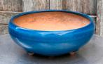 Bonsai pot rond blauw geglazuurd Japans aardewerk 21,8x8,3, Tuin en Terras, Rond, Ophalen of Verzenden, Zo goed als nieuw, Aardewerk