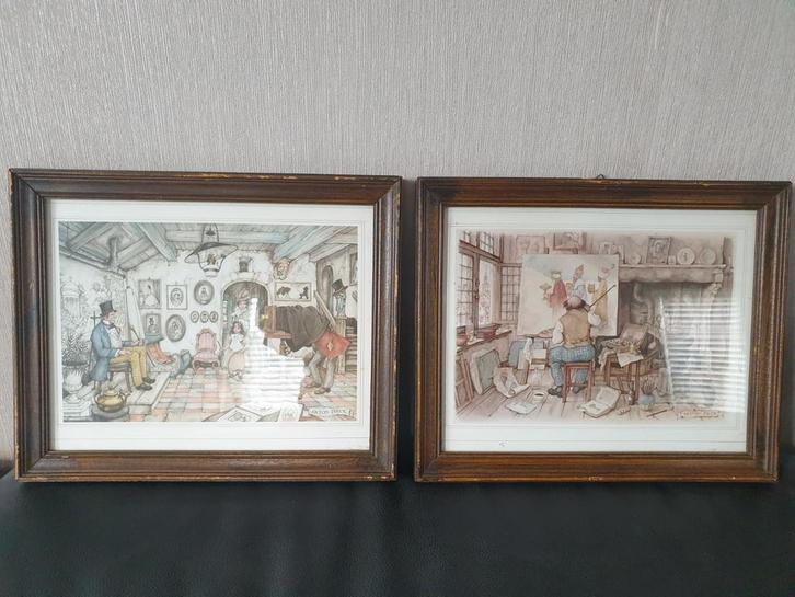 2 Anton Pieck Prenten Ingelijst, Antiek en Kunst, Kunst | Tekeningen en Foto's, Ophalen of Verzenden