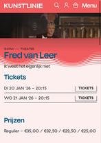 3 Kaarten Fred van Leer Almere Kunstlinie woensdag 21januari, Tickets en Kaartjes, Drie personen of meer