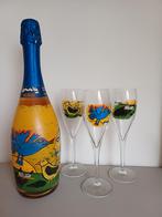 Champagnefles Corneille 3 kristallen glazen, Ophalen of Verzenden, Gebruikt