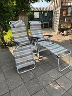 Camping standenstoel Obelink. Stevig, met voetensteun gr/wit, Ophalen, Zo goed als nieuw, Campingstoel