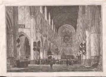 Houtgravure 19e eeuw Kerkinterieur St. Bavo Haarlem beschikbaar voor biedingen