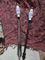 Antieke Haardstel Tangen met Delfts Blauwe Handvatten, Antiek en Kunst, Ophalen of Verzenden